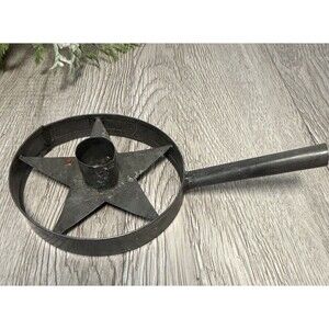 Vintage Tin Star Taper Candleholder With Handle Primitive Country Cottage